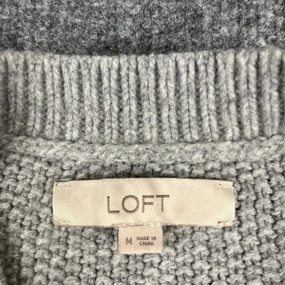 LOFT Sweater Womens M Gray‎ Knit Pullover Textured Long Sleeve Casual Crewneck